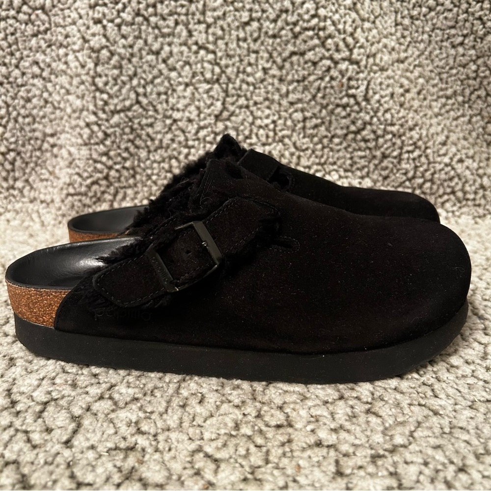 Birkenstock Papillio Boston clog sandals lined black fuzzy size 39 women’s 8 M 6